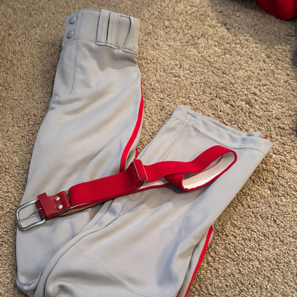 Gray Baseball Pants / Red Lined with Red Belt M